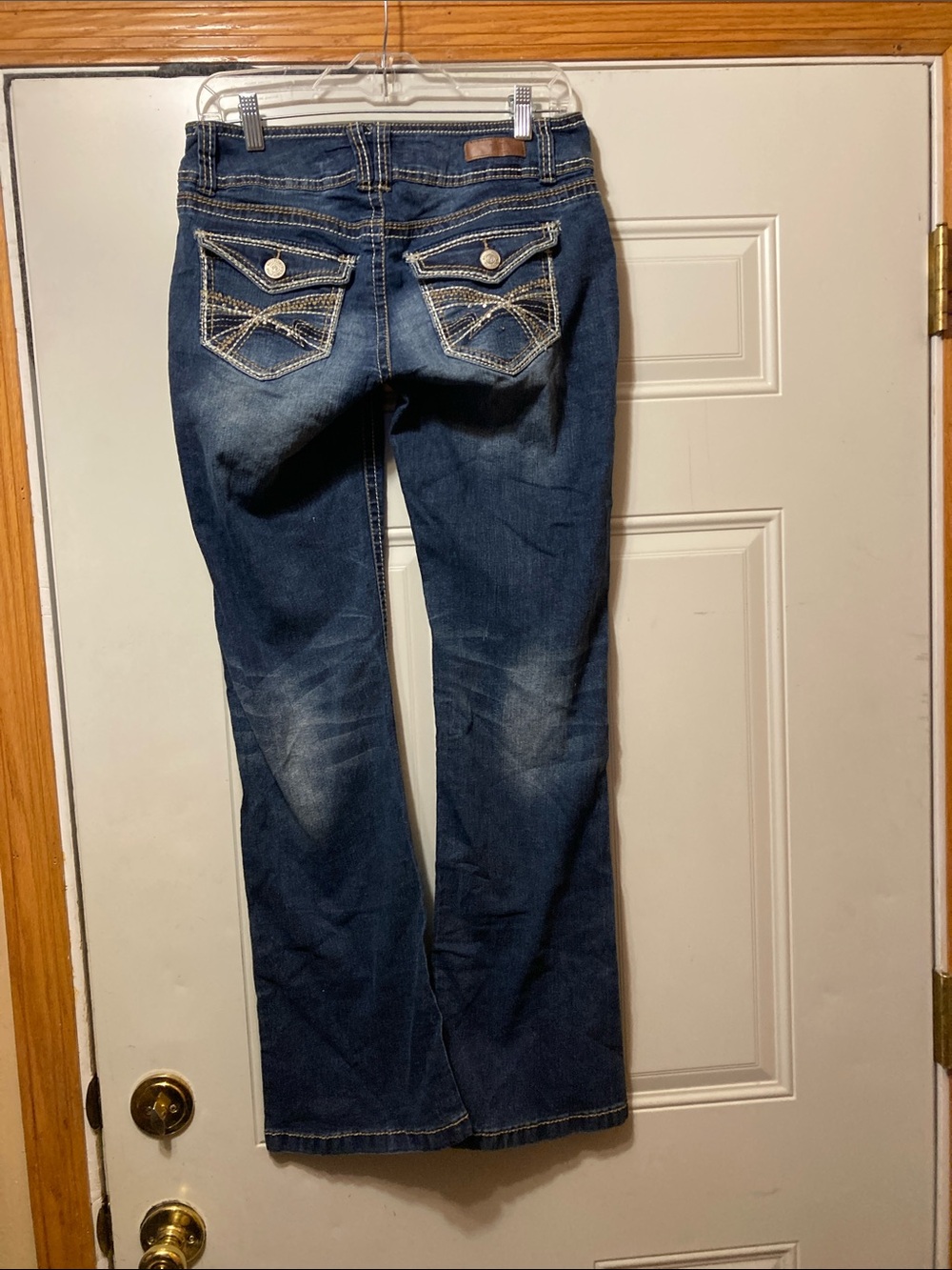 Dark Blue Women's Bootcut Jeans with Embroidered Back Pockets 7